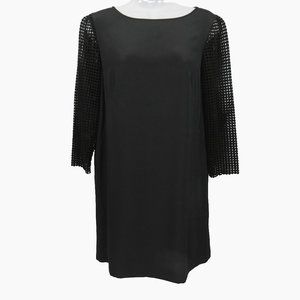 Tibi Black Shift Dress Eyelet Lace Sleeves Women's 2